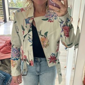 Flying Tomatoe faux leather, floral print jacket